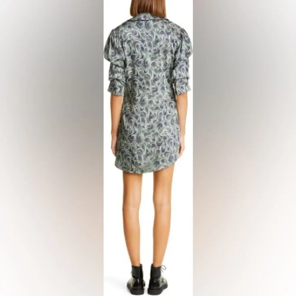 Cinq a Sept Mini Dress Janine Faux Wrap Short Sleeve Blue Green NWT Size 2